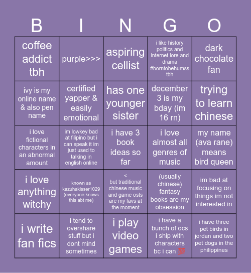 wowowow Bingo Card