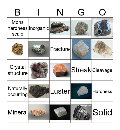 Mineral quiz Bingo Card