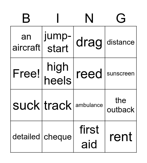Australia monolingual vocabs Bingo Card