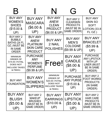 AVON Bingo Card