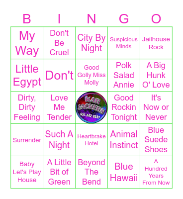 Kar Jackers "Elvis Songs" Bingo Card