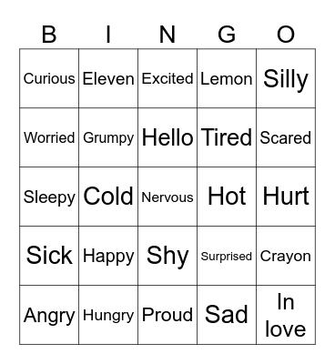 Feelings / Emotions Bingo Card