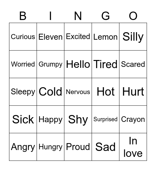 Feelings / Emotions Bingo Card