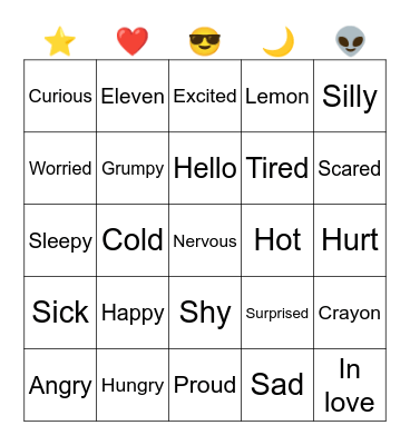 Feelings / Emotions Bingo Card