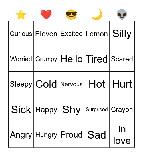 Feelings / Emotions Bingo Card