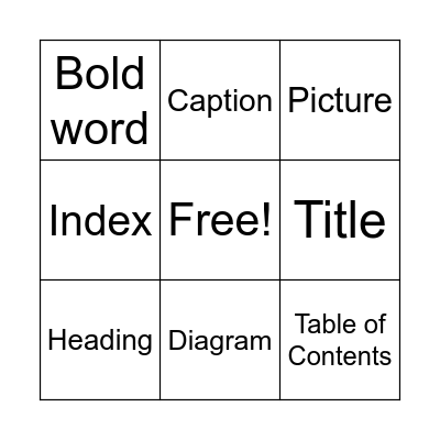 Text Feature Bingo Card