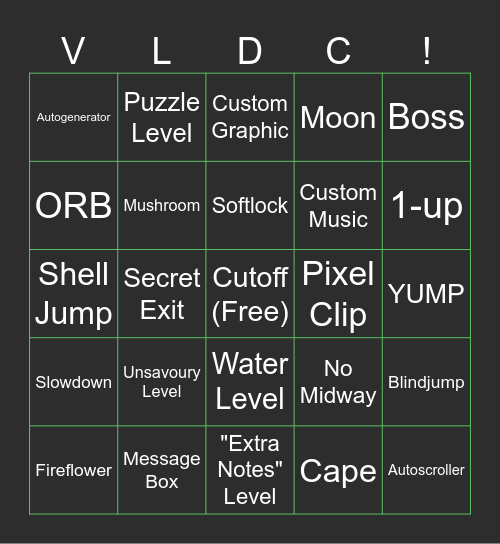 VLDC Card Bingo Card