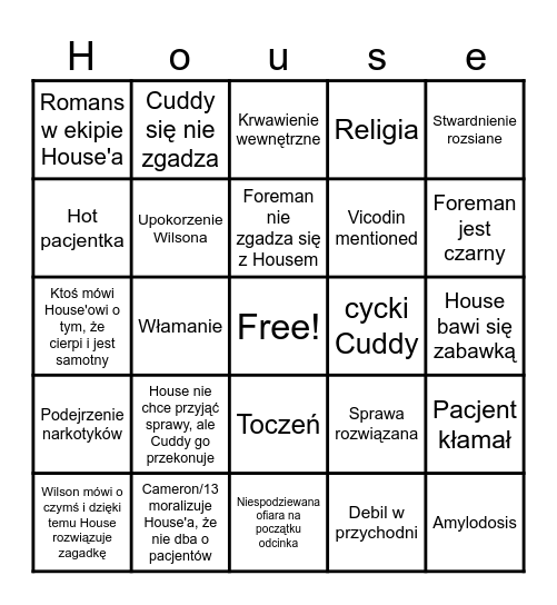 DR HOUSE BINGO Card