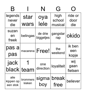 muziek bingo Card