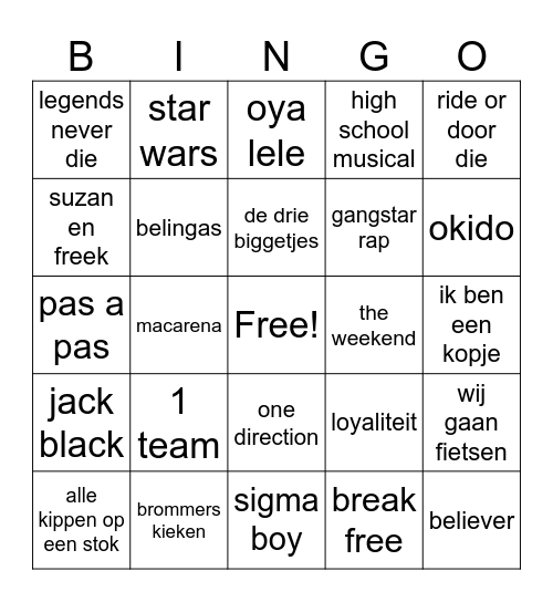 muziek bingo Card