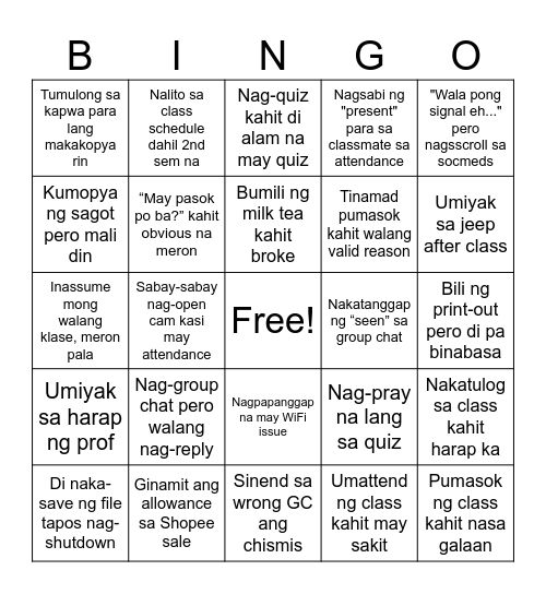 STS Bingo Card