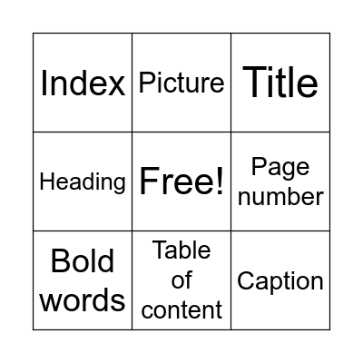Text Feature Bingo Card