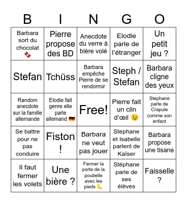 Venet Family edition Bingo Card
