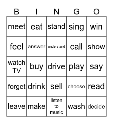 Pamata darbības vārdi Bingo Card