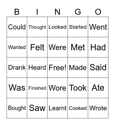 Verbs Bingo Card