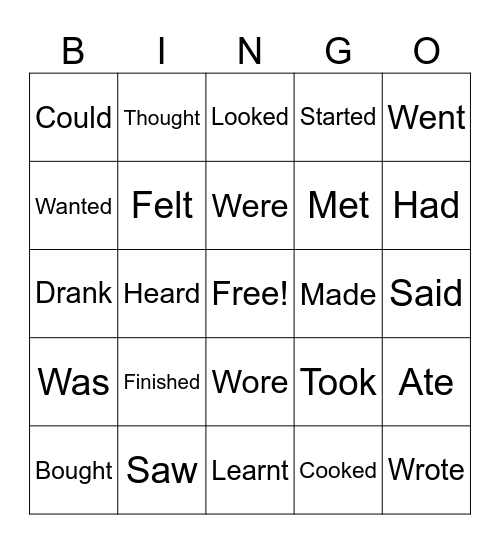 Verbs Bingo Card