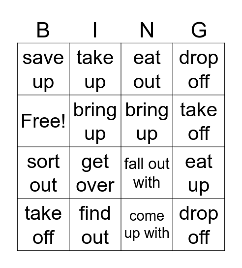 Phrasal verbs Bingo Card