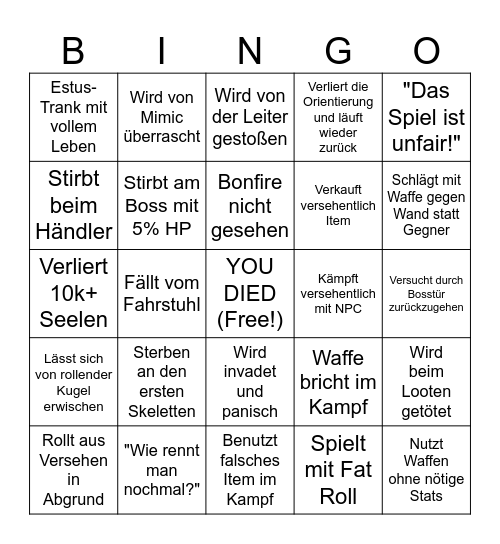 Dark Souls 1 Bingo Card