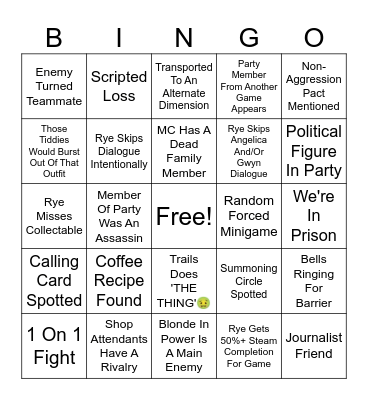 Trails of Bingo Card