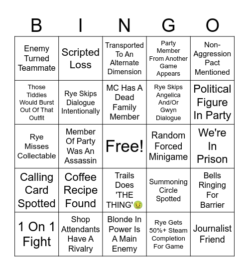 Trails of Bingo Card