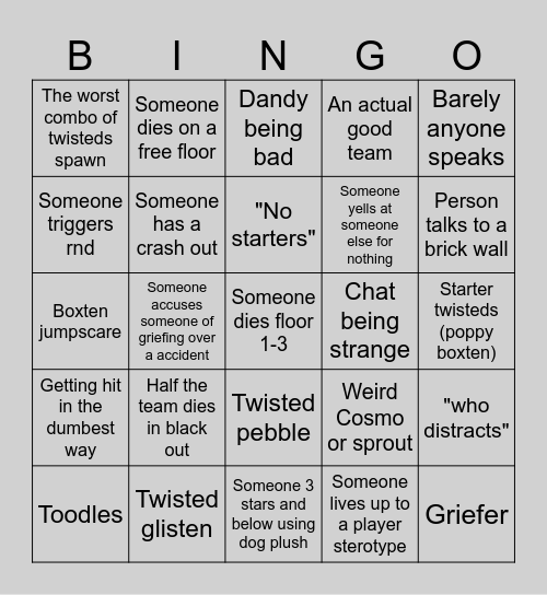 Dandy's world public run bingo Card