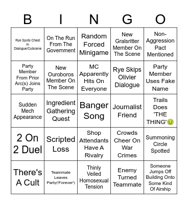 Trails of Bingo Card