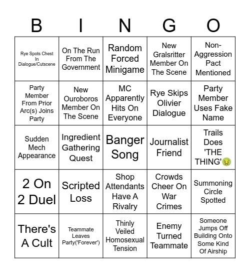 Trails of Bingo Card