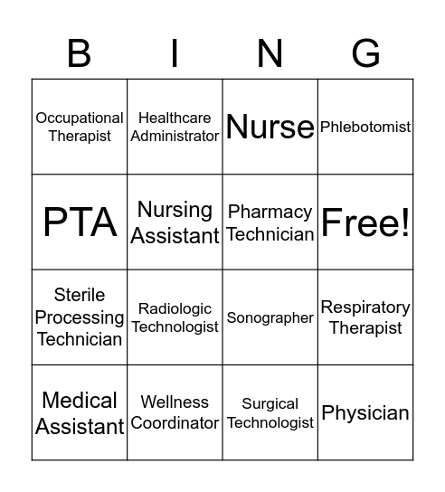 NMC Healthcare Bingo Card