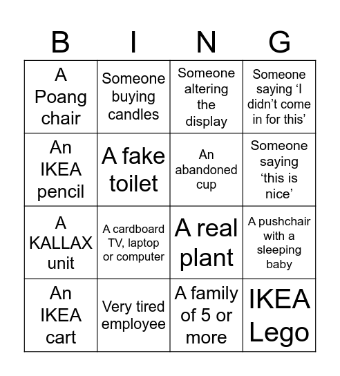 IKEA Bingo Card