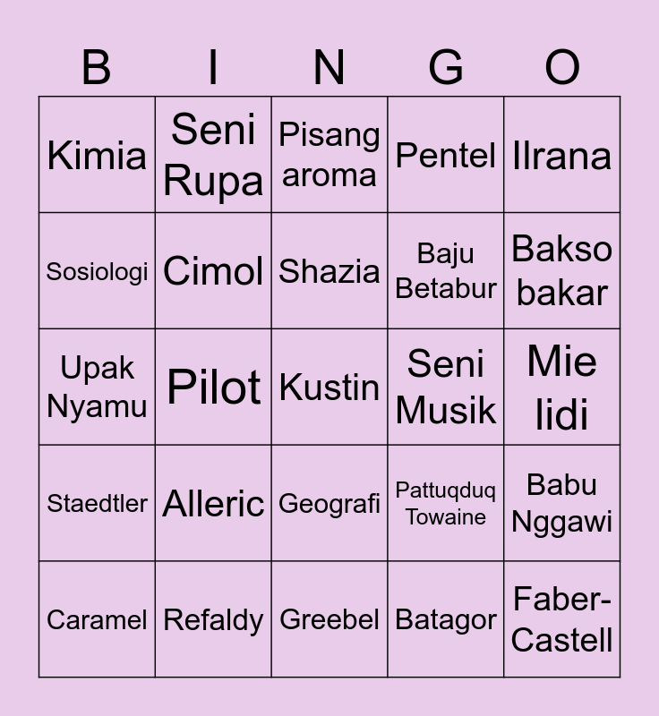 Meire's Bingo Card