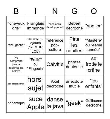 Tufferyre Bingo Card