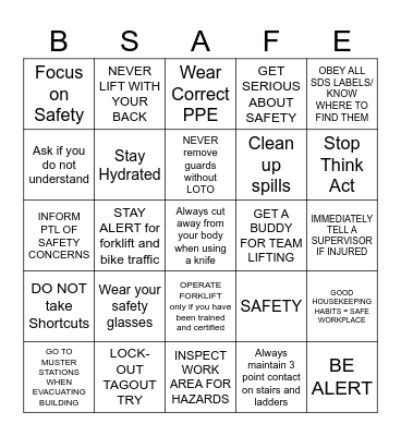 SAFETY BINGO Card