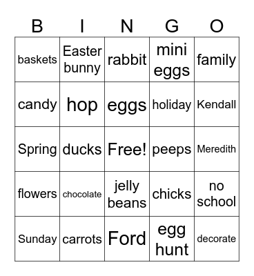 Easter Words #1 Bingo Card