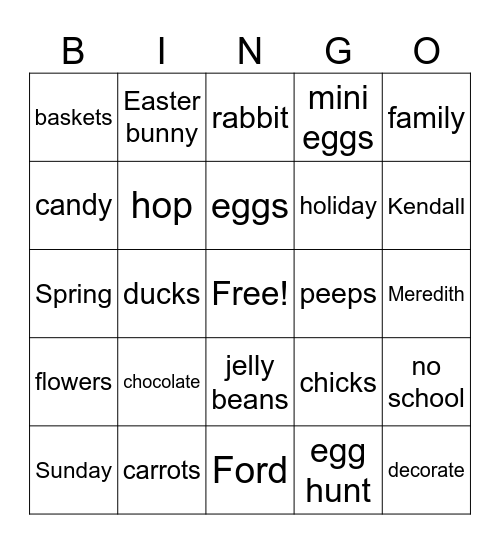 Easter Words #1 Bingo Card