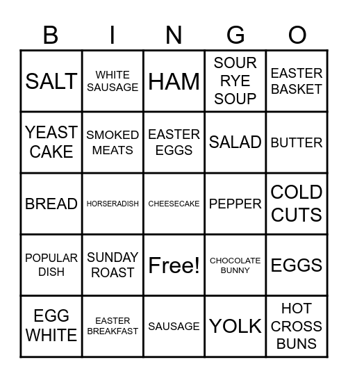EASTER FOOD Bingo Card