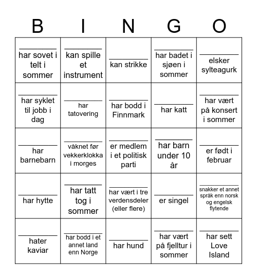Finn noen som ... Bingo Card