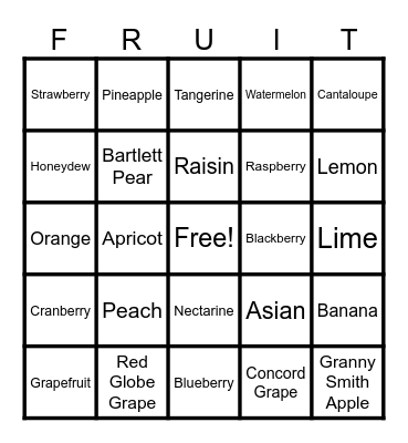 Fruit Categories BINGO Card