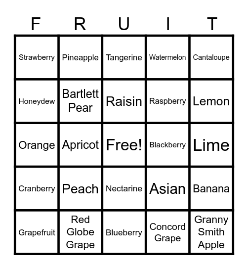 Fruit Categories BINGO Card