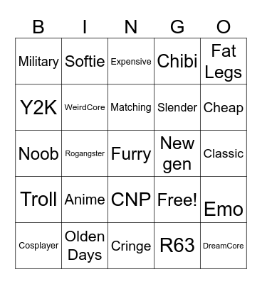Catalog Avatar Creator BINGO Card