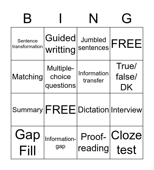 Assessment Activities Bingo Card