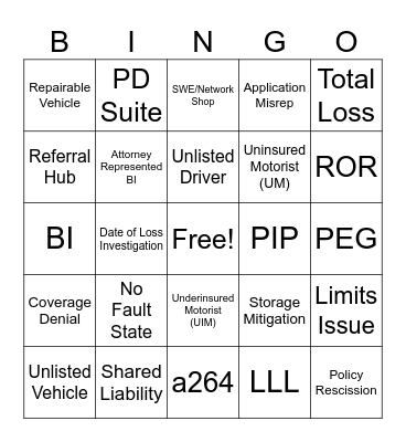 Claims Bingo Card