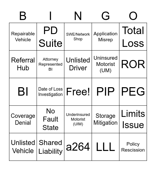 Claims Bingo Card