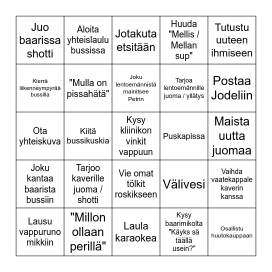 Baaribussin bingo!!! Bingo Card