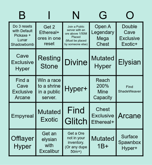 ihate_rng53's Go Mining Bingo Card