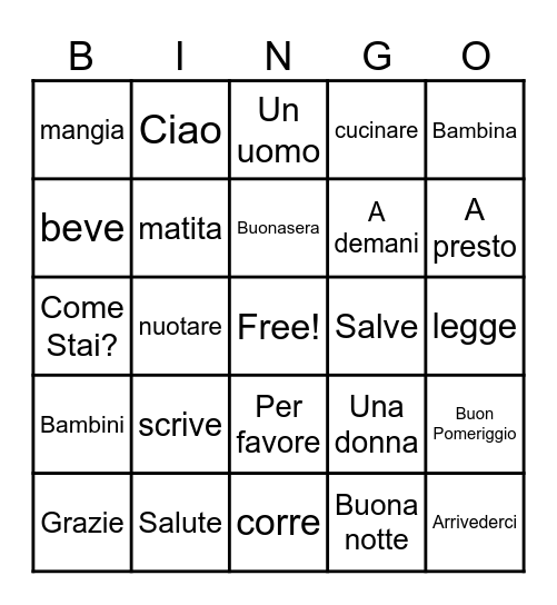 Italian Bingo Card