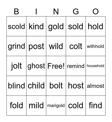 Wild Old Words Bingo Card