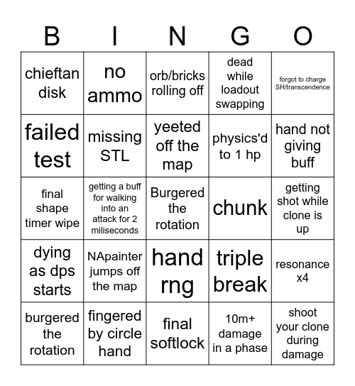 Solo Witness Bingo Card