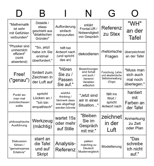 "Wie man in DGL zumindest mit Humor untergeht" Bingo Card