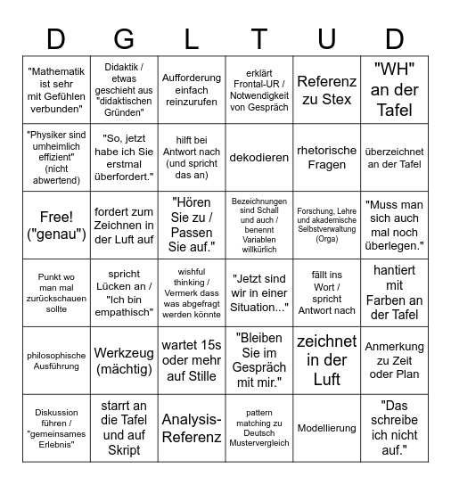 "Wie man in DGL zumindest mit Humor untergeht" Bingo Card