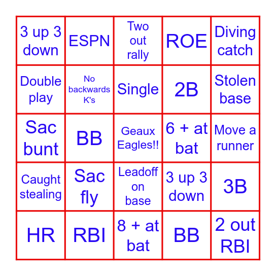 Lady Eagle Bingo Board Bingo Card